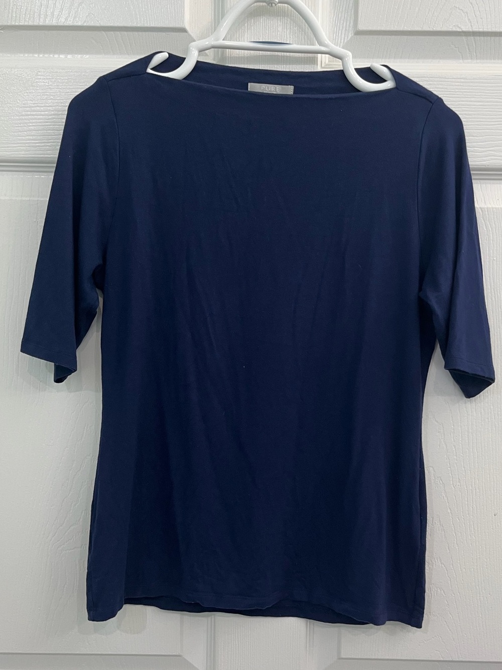 Pure Collection Navy Blue 3/4 Sleeve Crewneck Casual Women's Shirt Top Blouse